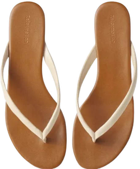 Cream leather flip flops